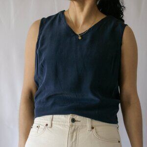 Vintage 90's Blasssport by Bill Blass Navy Silk Minimalist Tank Blouse